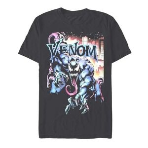 Men's Small Venom Marvel City Aflame Graphic T-Shirt Tee Charcoal